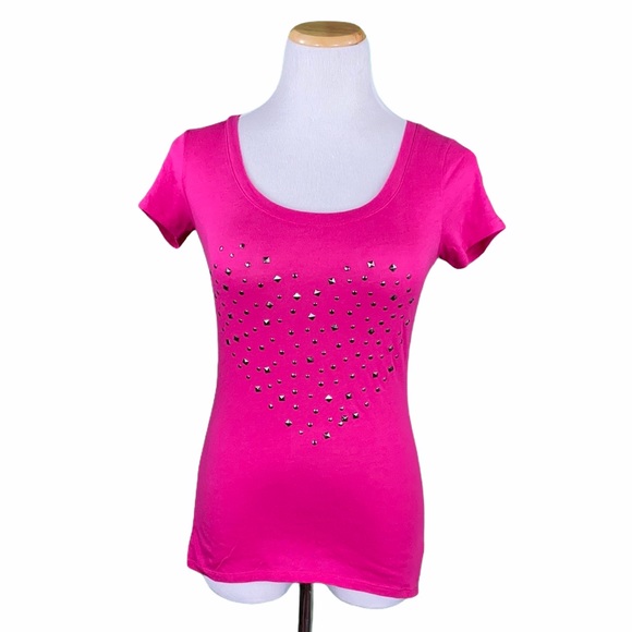 Express Outlet Pink Heart Shaped Rhinestone Tee